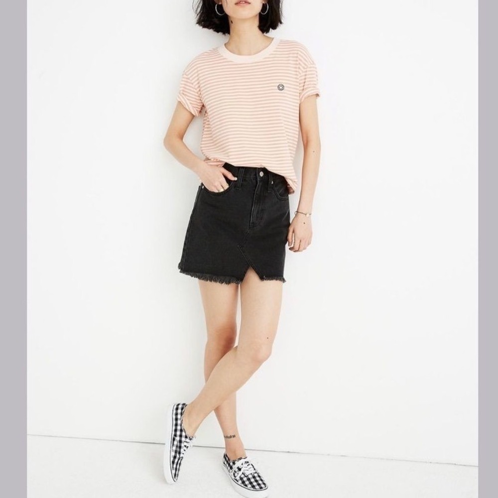 NWT Madewell Denim Mini Skirt Womens Black Raw Hem Frayed Slit 27